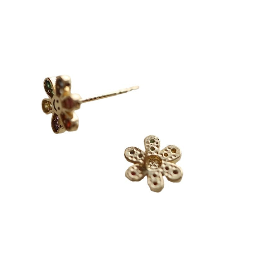 Women's Sterling Sier Gold-plated Smile Flower Cute Good Mood Stud Earrings