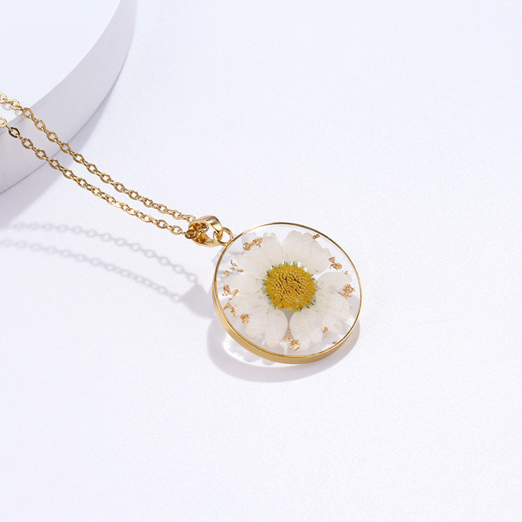 Dried Flower With Gold Foil Preserved Necklaces