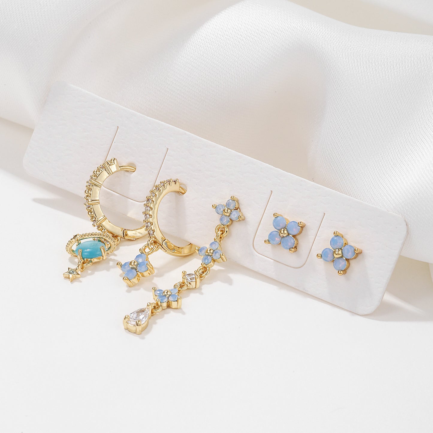 Mori Style Blue Protein Flower Tassel Stud Earrings