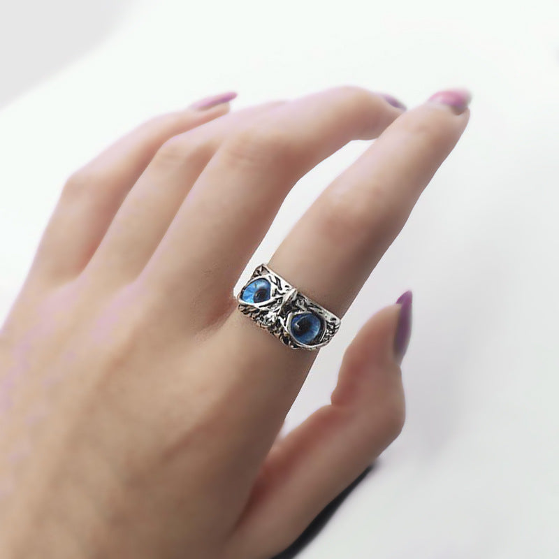 Eye Owl Exaggerated Personalized Ancient Sier-plated Cool Domineering Ring