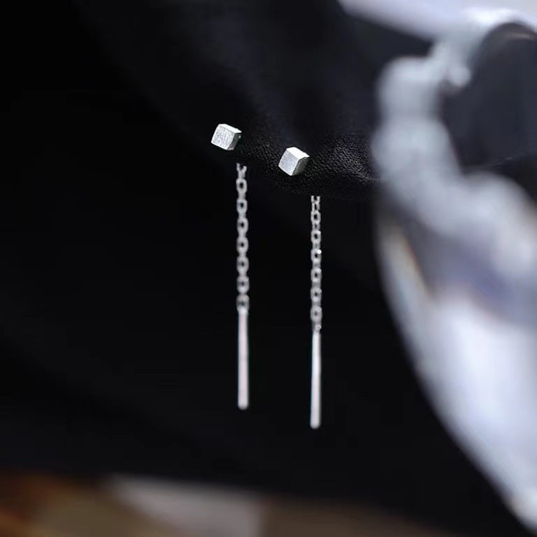 Women's Sterling Sier Simple Cold Style Mini Square Korean Fashionable Ear Line