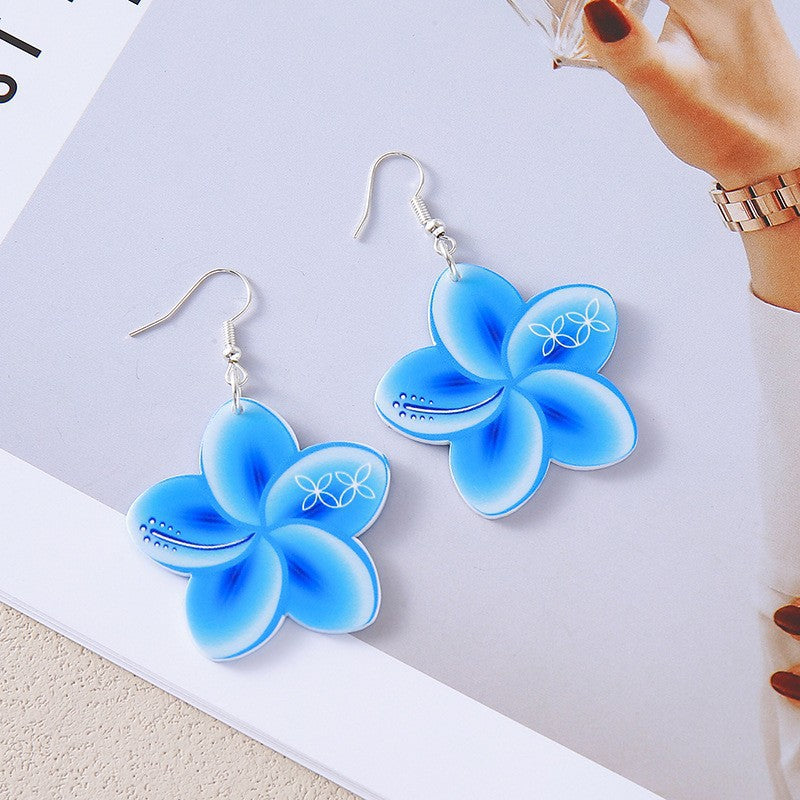 Colorful Flower Acrylic Duplex Printing Three-dimensional Earrings