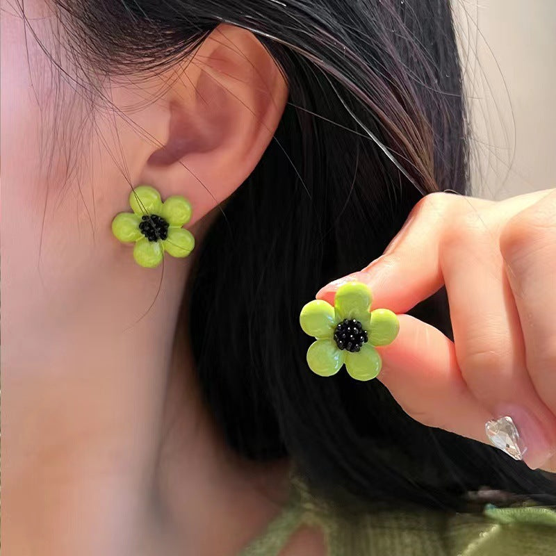 Avocado Green Flower Fresh Girlish Style Petals Stud Earrings