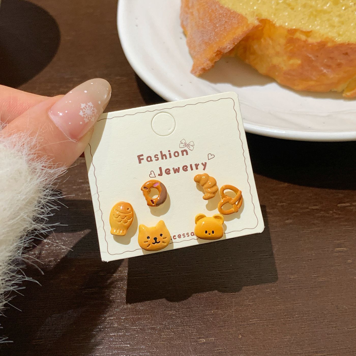 Bear Bread Party Earings Female Sier Needle Cute Personality Stud Earrings