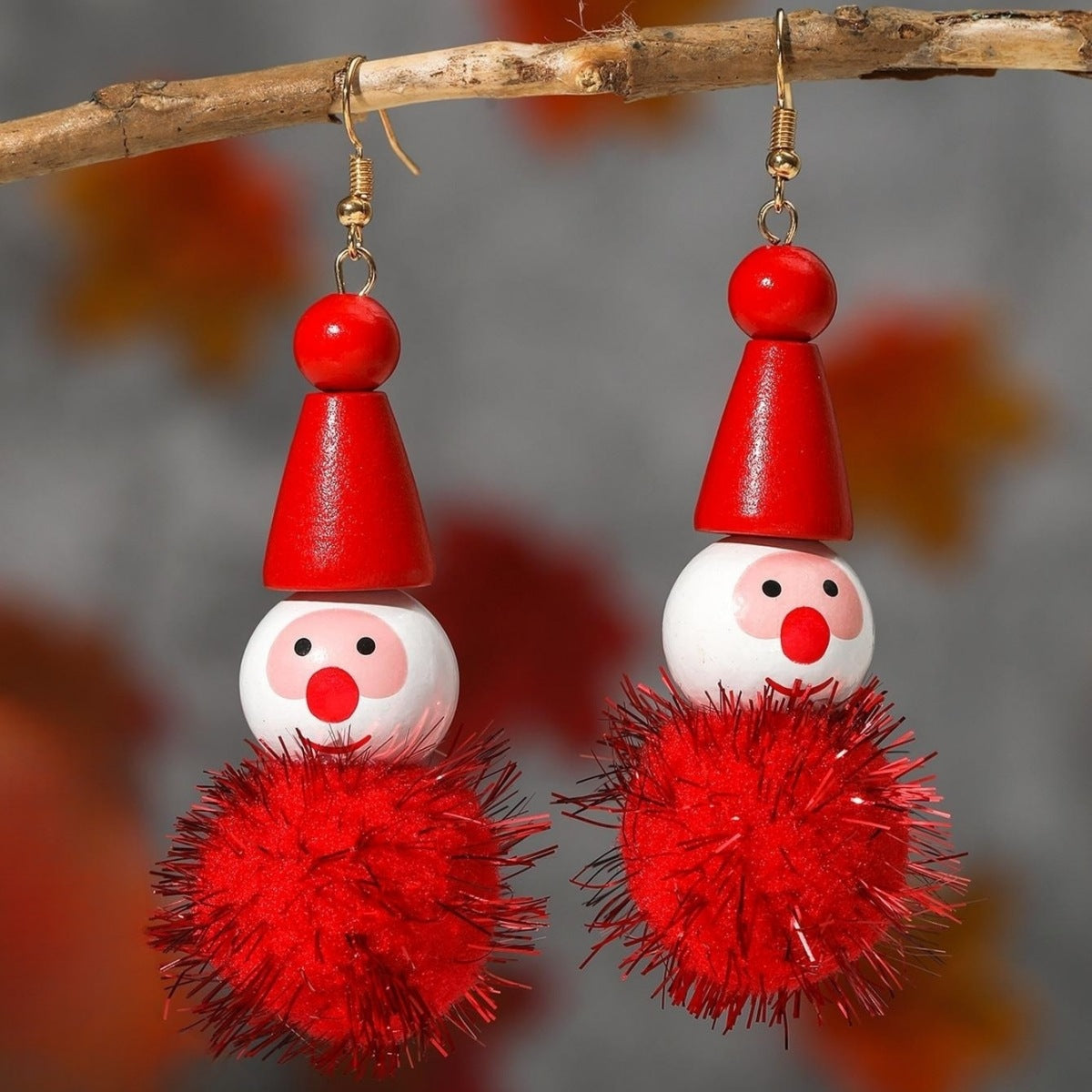 Design Creative Fur Ball Clown Wooden Earrings