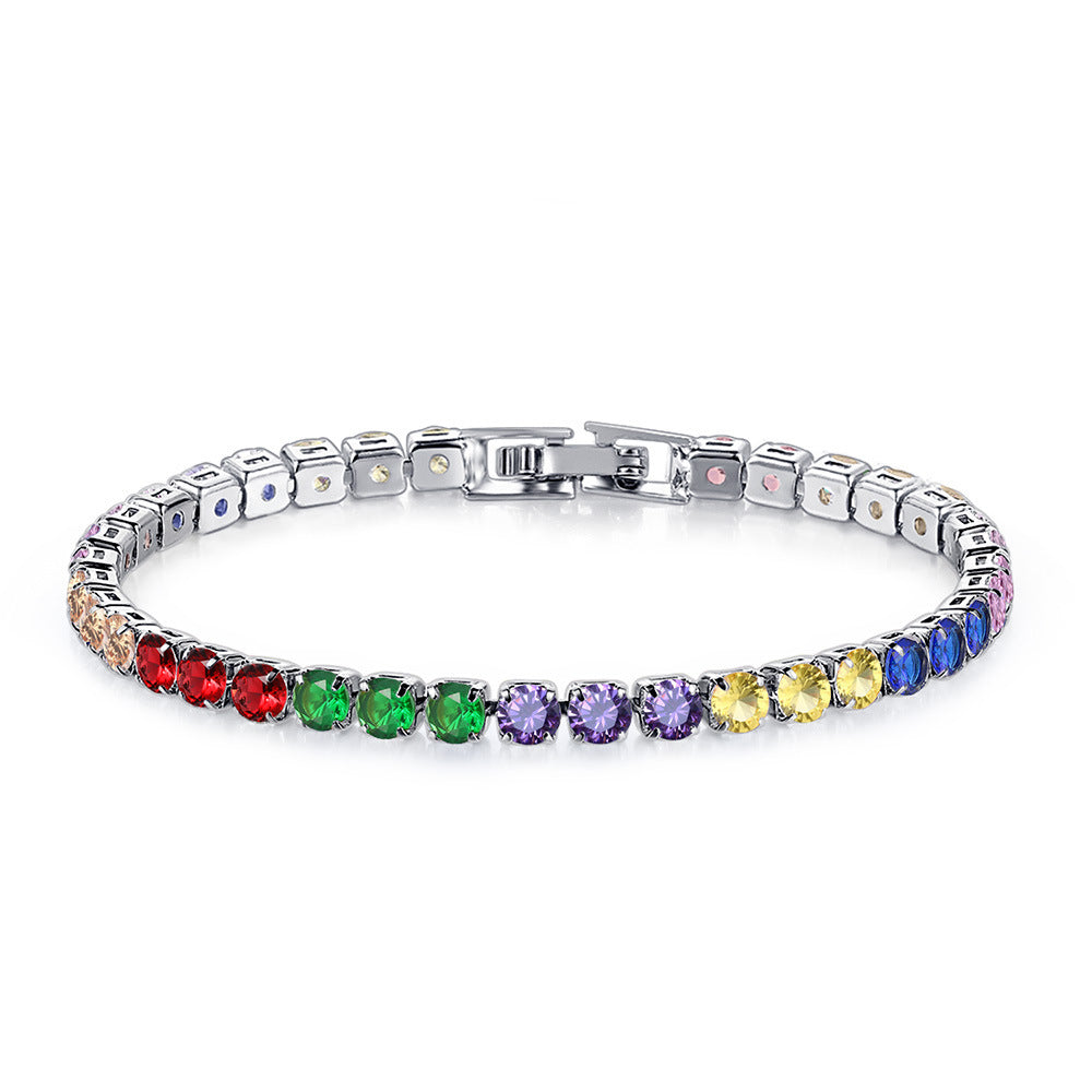 Color Zircon Female Full Diamond White Gold Plated Tennis Bracelets