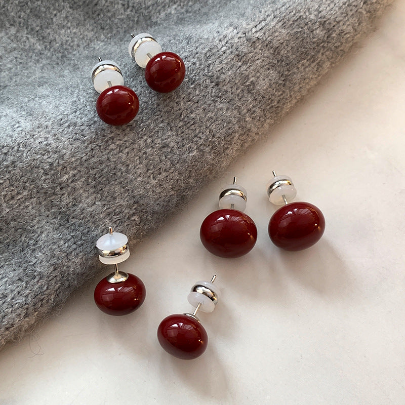 Women's Needle Wine Red Cherry Bean-shaped Light Earrings