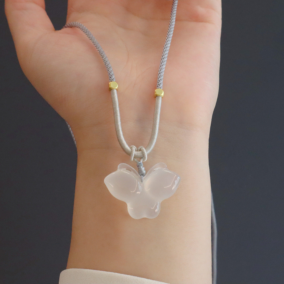 Natural Chalcedony Auspicious Cloud Jequirity Bean Butterfly Lotus Fashion Couple Necklace
