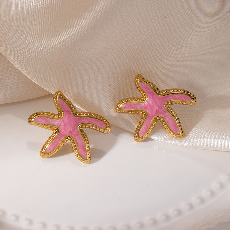 Women's Style Dripping Starfish Stainless Steel Light Luxury Temperament Stud Earrings