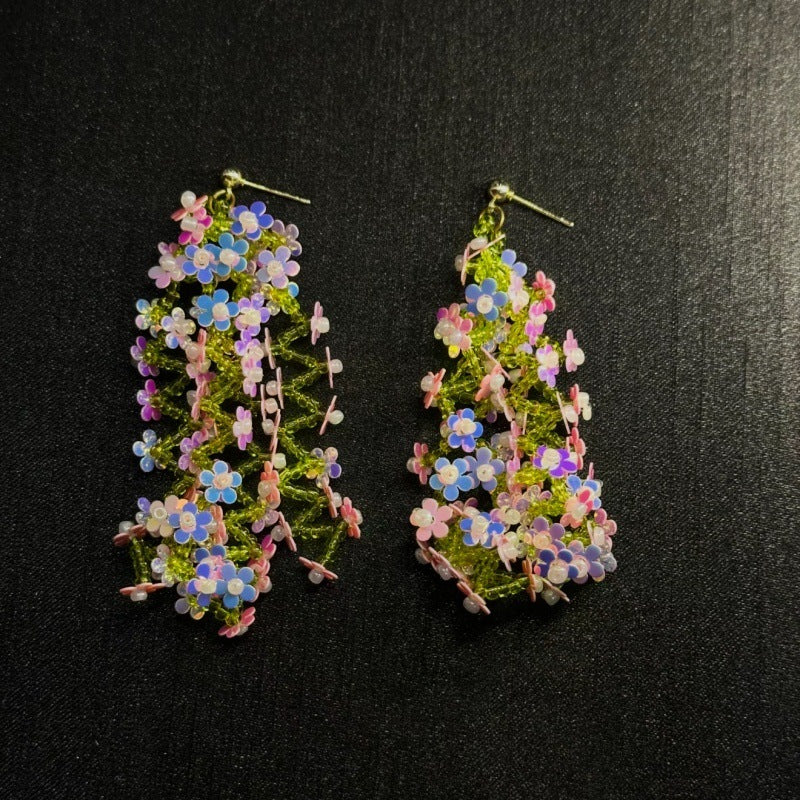 Vintage Pink Geometric Sweet Flowers Ear Stud Earrings