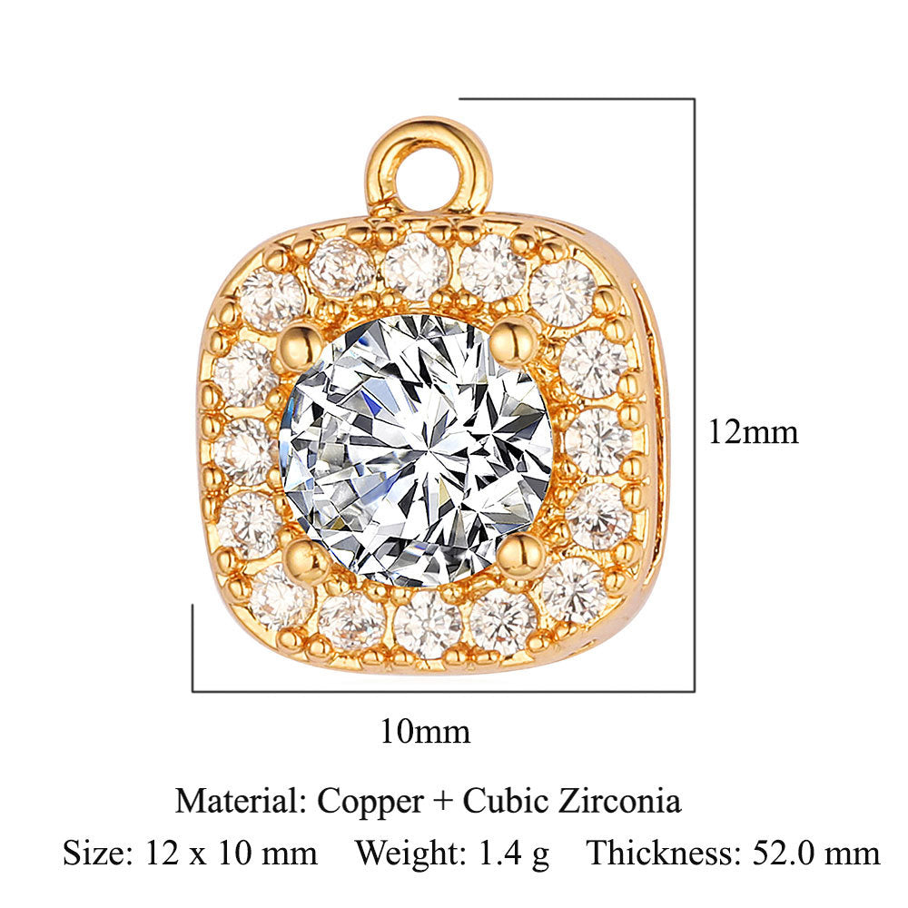 Round Copper Zircon Geometric Square Ornament Pendants