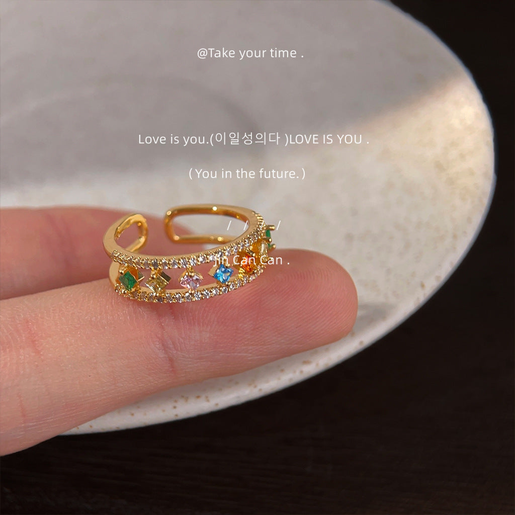 Women's Lux Colorful Rhombus Pattern Zircon Adjustable Rings