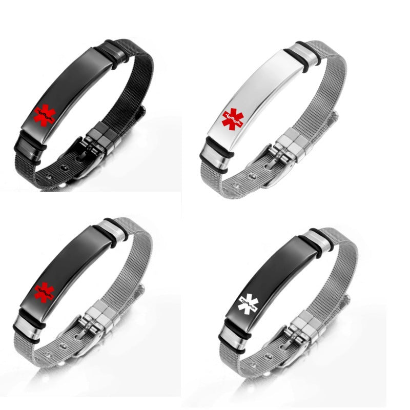 Glossy Can Carve Writing Stainless Couple Inscribed Medical Mark Bracelet