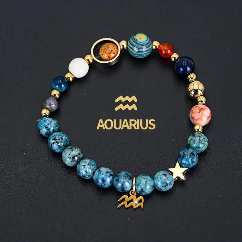 Planets Twee Constellations Natural Stone Blue Black Bracelet