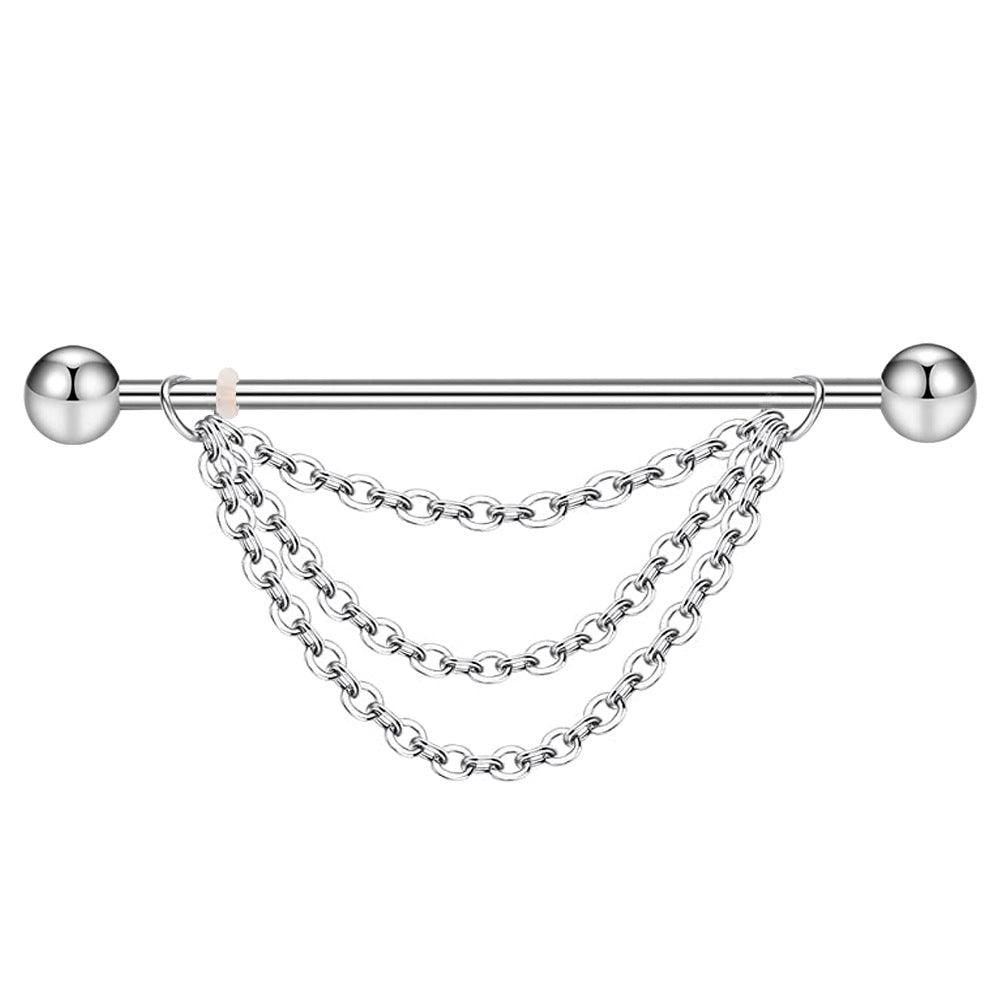 Zircon Barbell Fine Inlaid Dangle Industrial Piercing Double Rings
