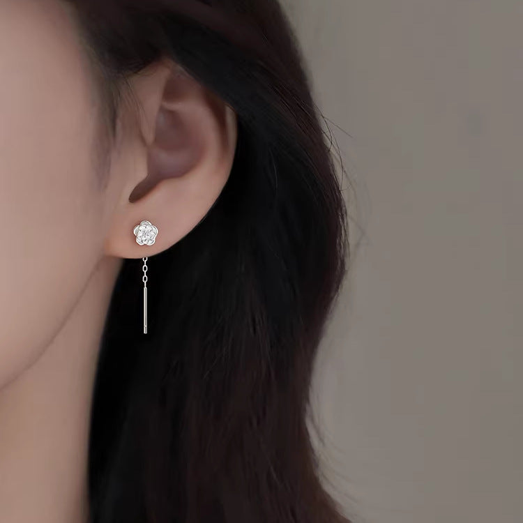 Women's Sterling Sier Camellia Tassel Light Luxury High-grade Ear Line