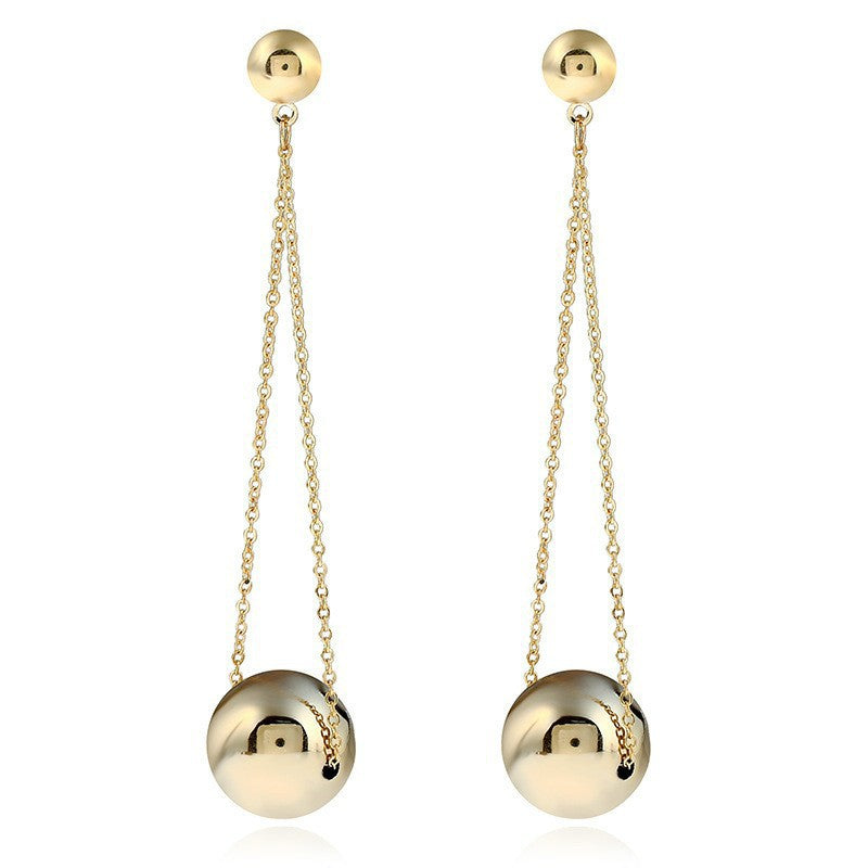 Gold Three-dimensional Ball Niche Long Elegant Earrings