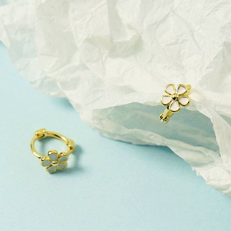 Korean Style Simple Five Petals Epoxy White Flower Clips Rings