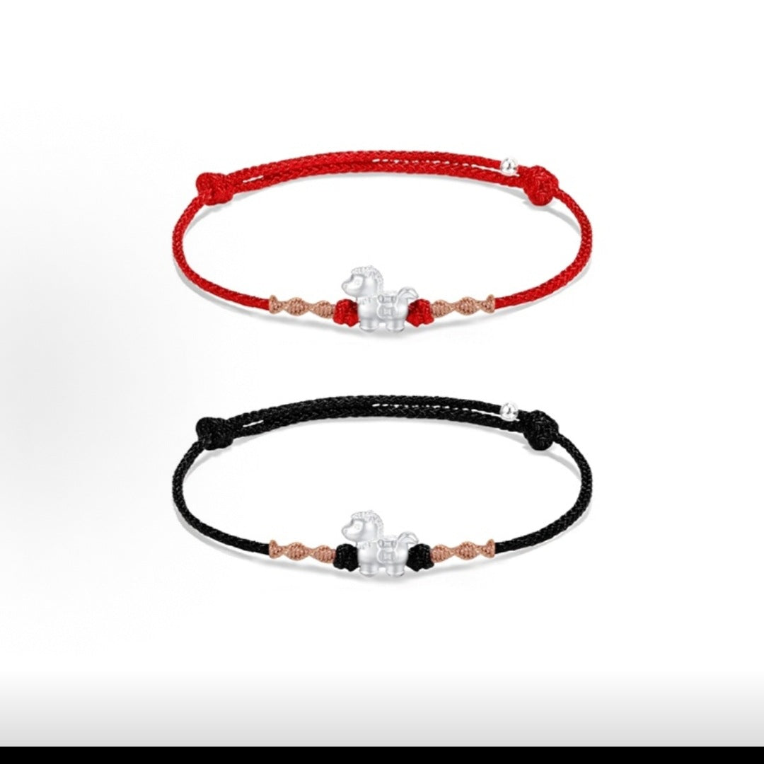 Pure Sier Immediately Rich Red Rope Couple Bracelet