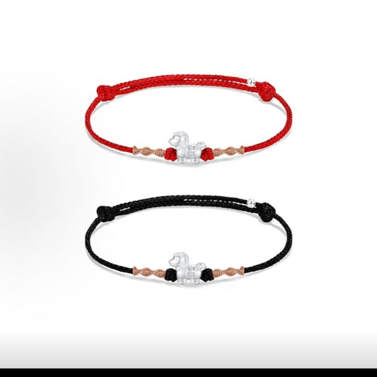Pure Sier Immediately Rich Red Rope Couple Bracelet