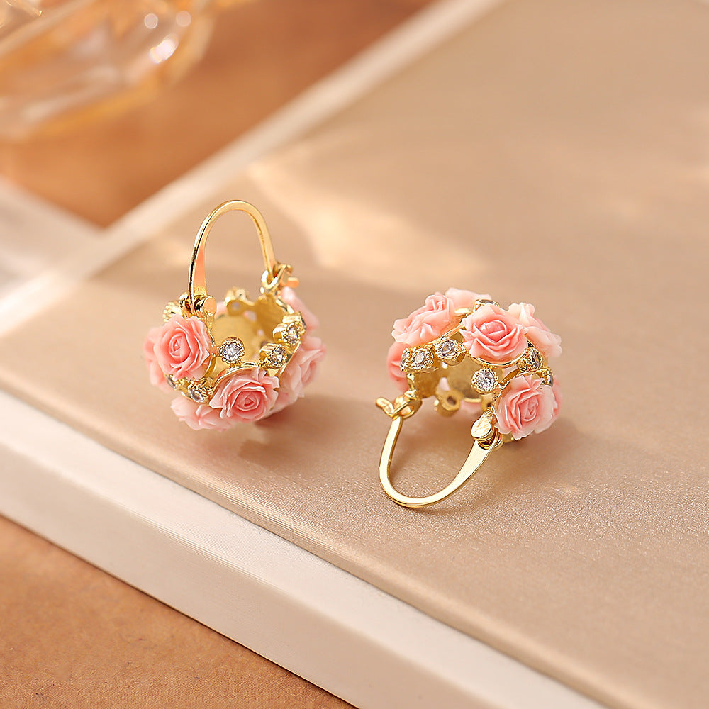 Women's Flowers Like Brocade Rose Basket Ear Clip Design Fashionable Earrings