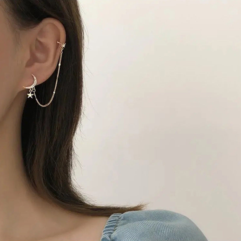 Pin Eardrops Wind Star Moon Zircon Ear Personality Earrings
