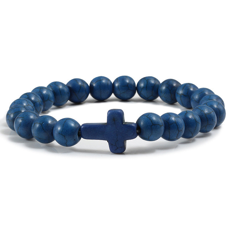 Natural Stone Turquoise Frosted Volcanic Rock Round Bracelet