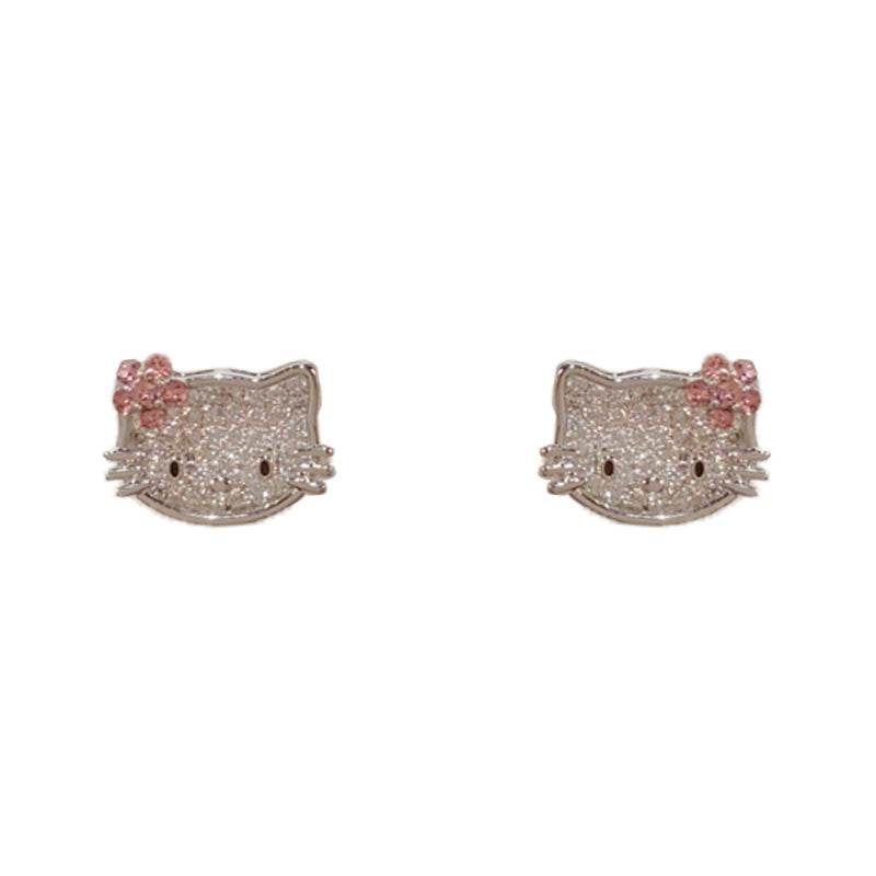 Versatile Full Diamond Kitten Ear Temperament Entry Lux Small Simple Earrings