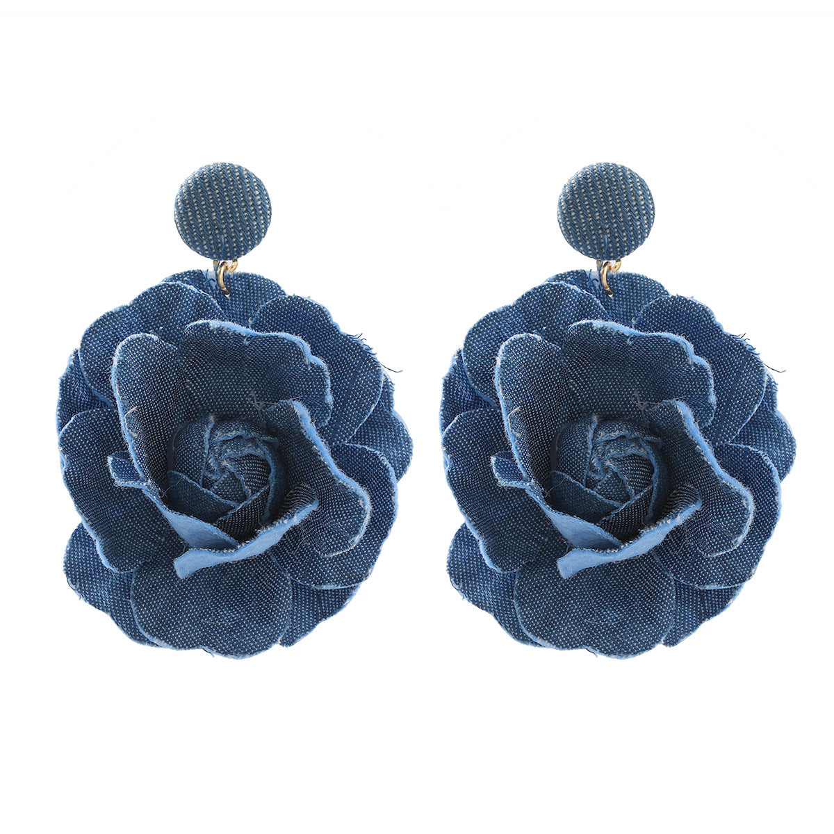 Flower Exaggerated Female Trend Denim Blue Earrings