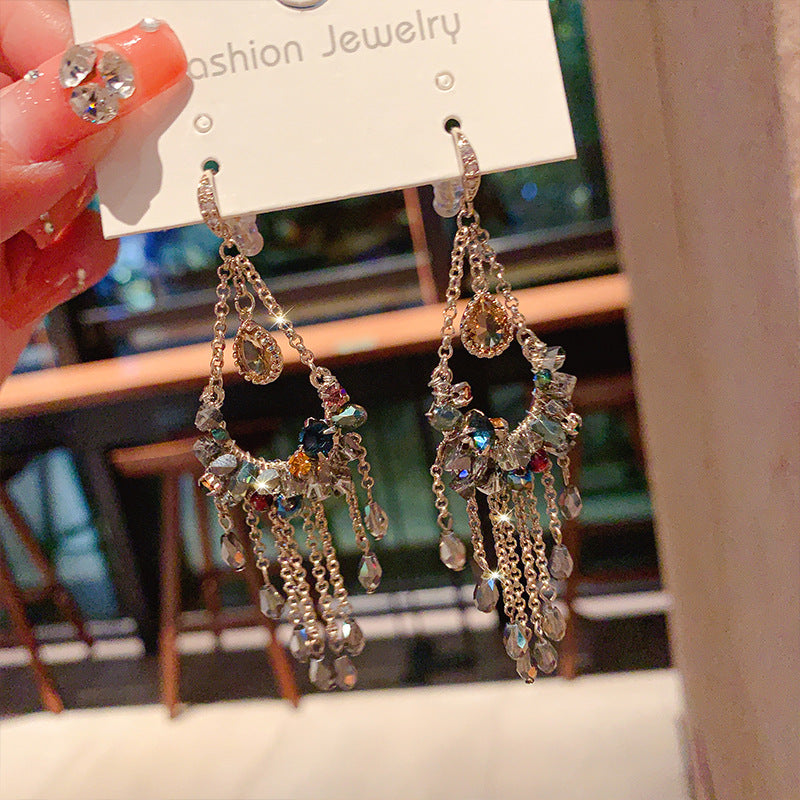 Retro Style Long Tassel Face Slimming Earrings
