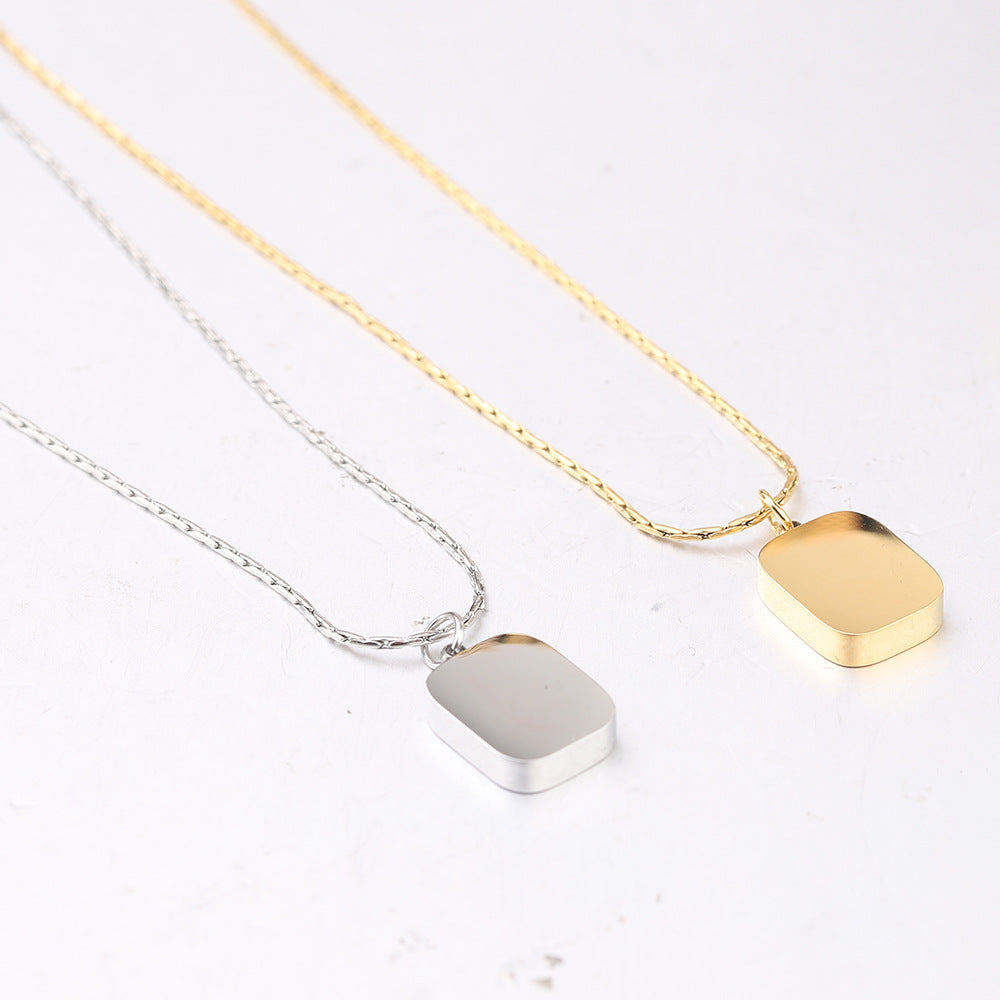 Women's Laser Sculpture Stainless Steel Mirror Square Pendants