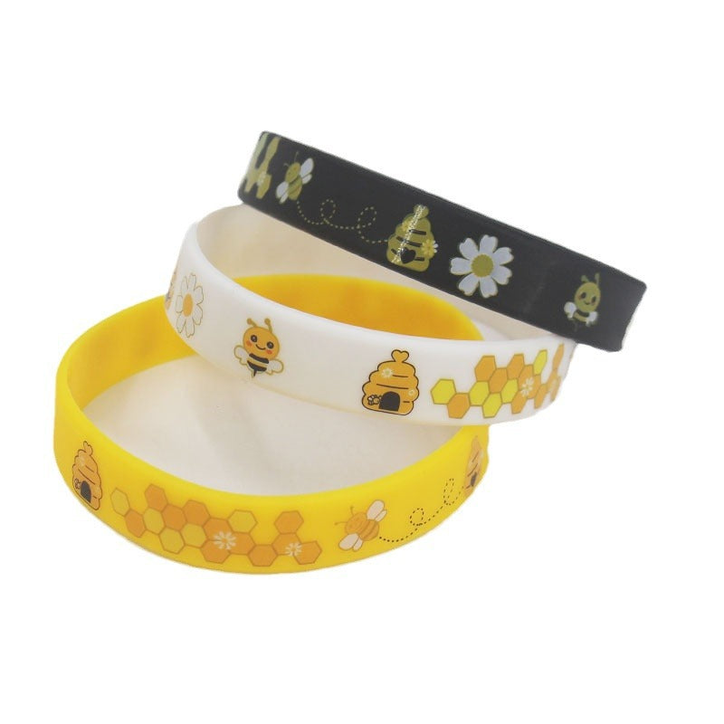 Bee Honeycomb Color Printing Cute Cartoon Style Pattern Elastic Bracelets