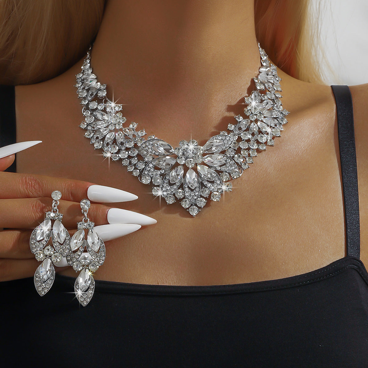 Dress Full Diamond Flower Crystal Elegant Jewelry Set