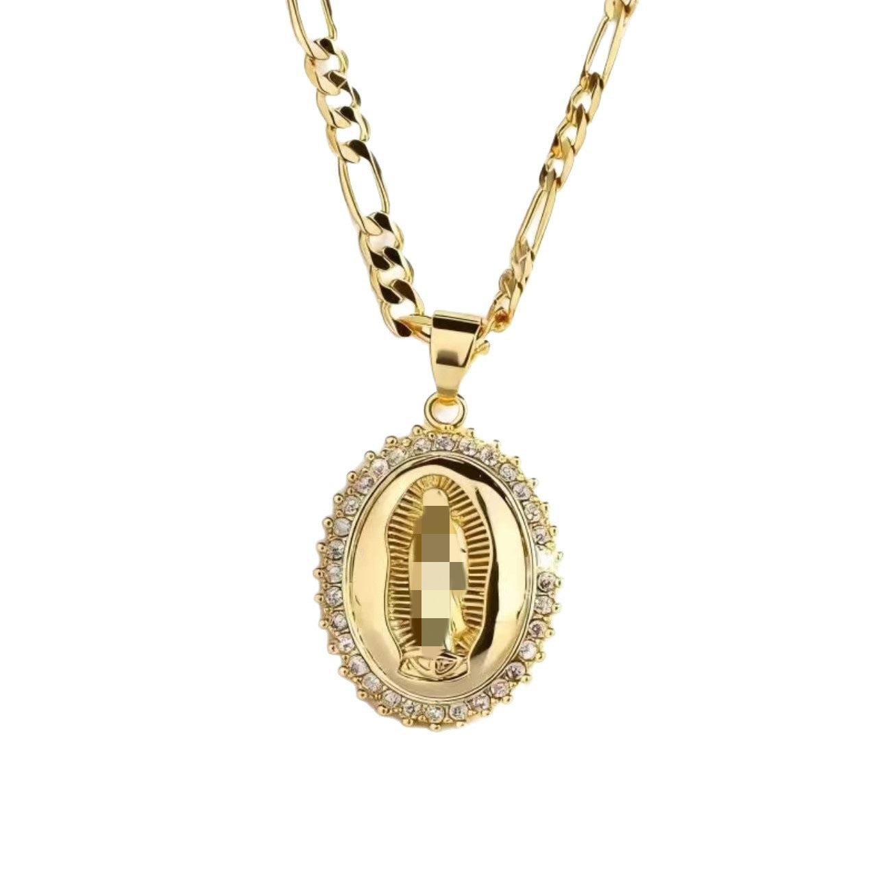 Mary Oval Gold Cubic Zirconia Religious Necklace