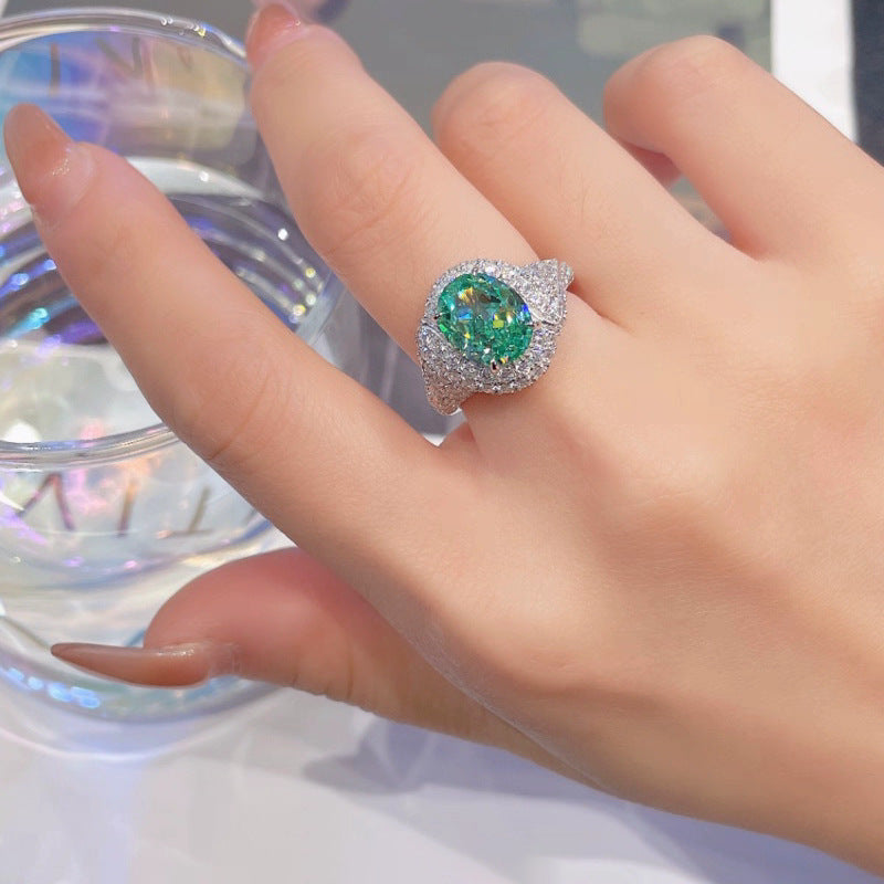 To Ice Flower Cut Artificial Synthetic Blue Green Tone Open-end Ring