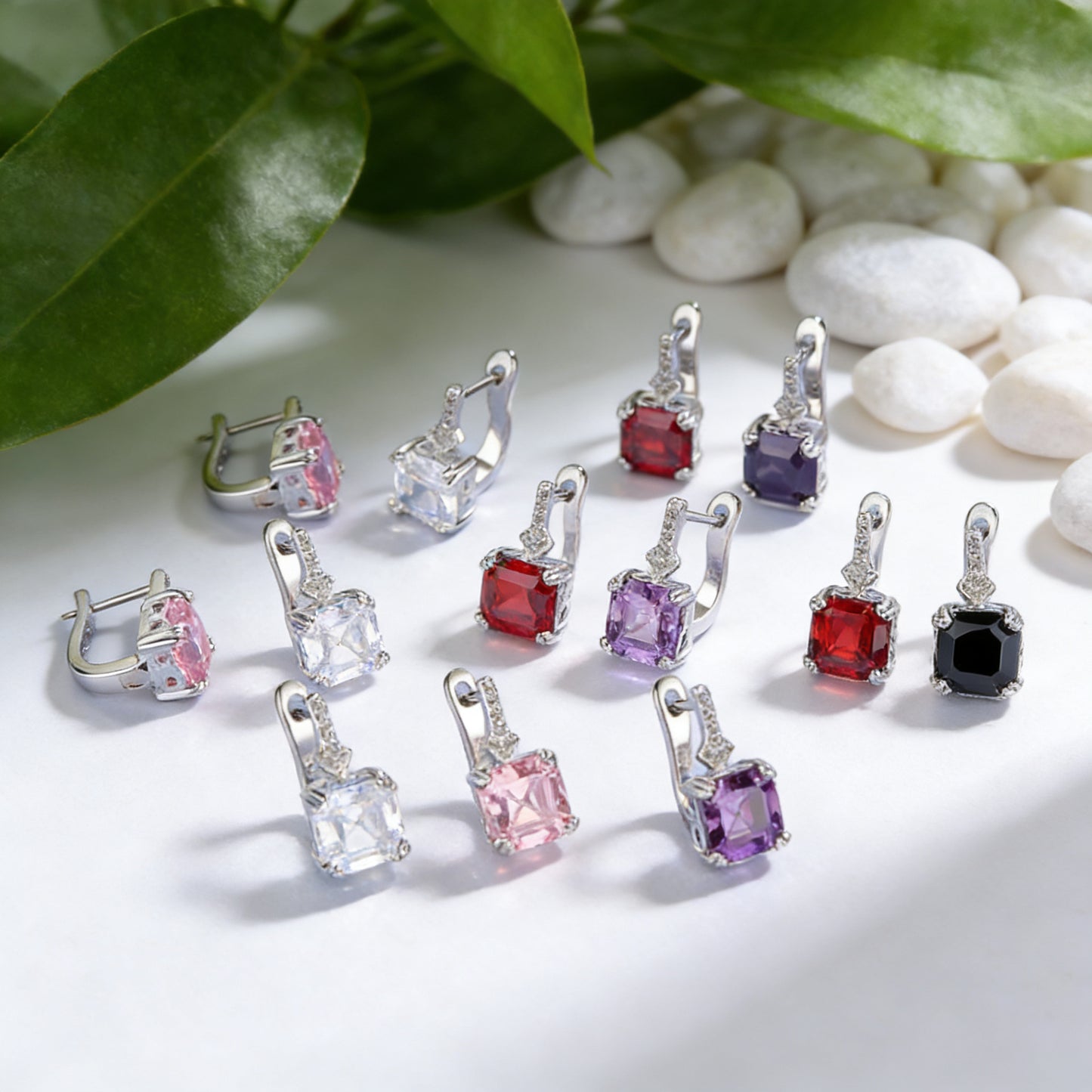 Light Luxury Colorful Crystal Princess Square Meters Clip Advanced Niche Ear Buckle