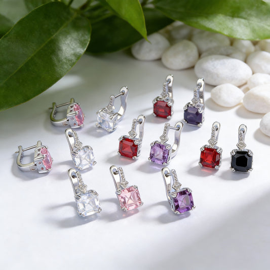 Light Luxury Colorful Crystal Princess Square Meters Clip Advanced Niche Ear Buckle