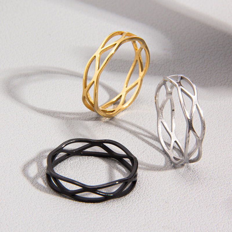 Women's & Men's Simple Cutting Titanium Steel Hollow Cross Ring