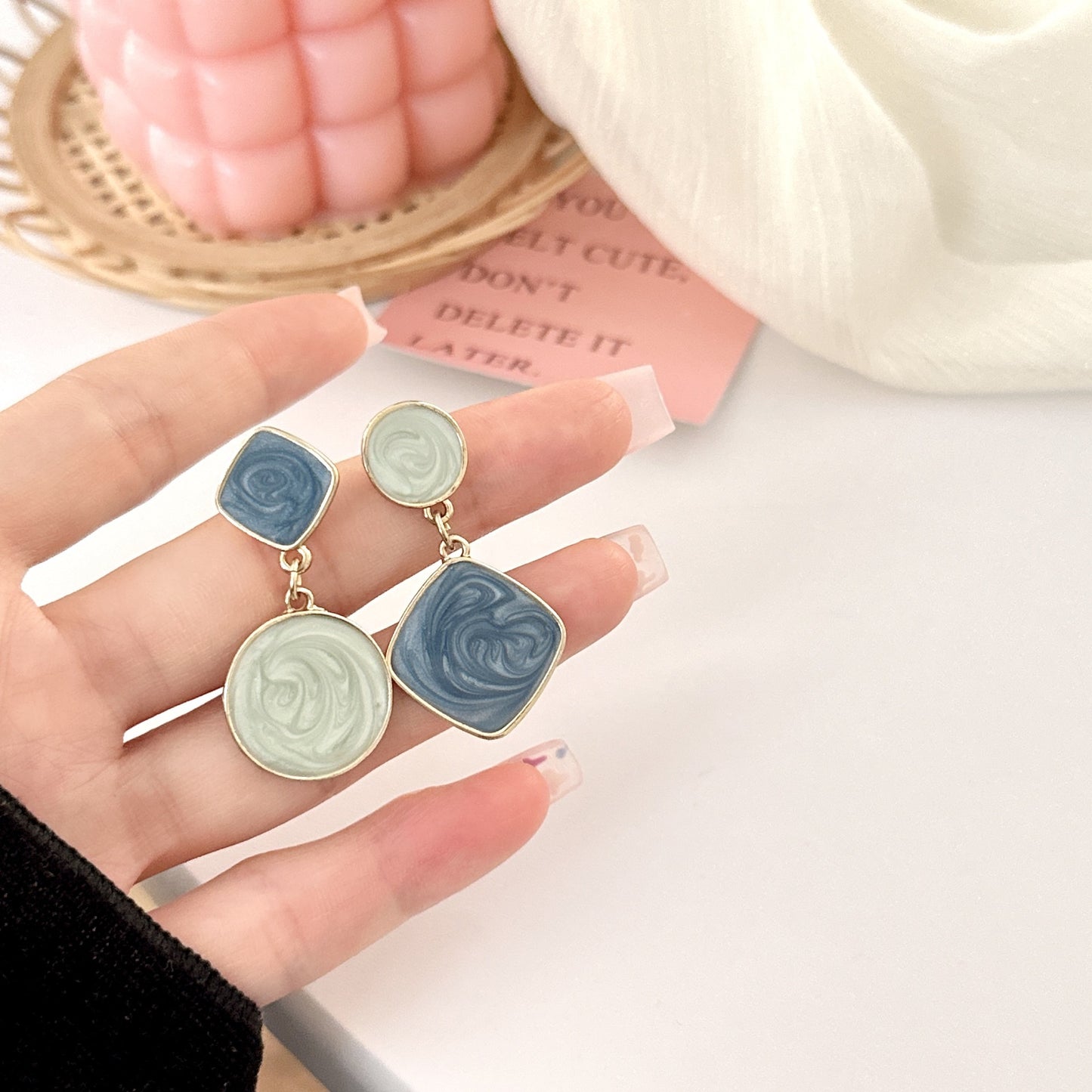 Sier Needle Personality Asymmetric Simple Geometric Ear Drop Rings