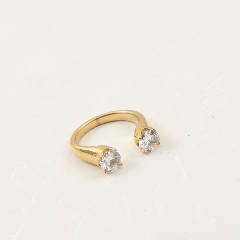 Double Circle Open-end Zircon Titanium Steel Gold Ring