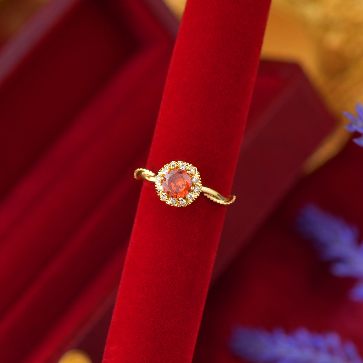 Zircon Real Gold Electroplated Open Female Temperament Light Luxury Design Ring