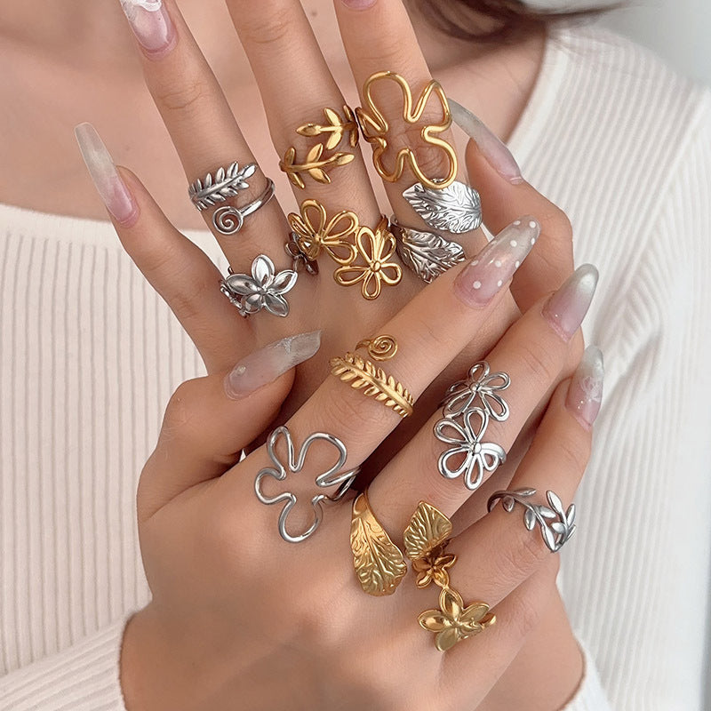 Women's Irregular Concave Convex Hammer Pattern Shaped Design Rings