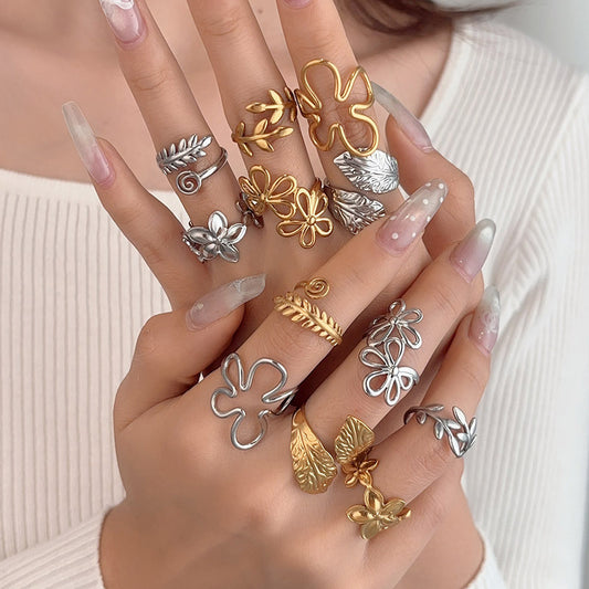 Women's Irregular Concave Convex Hammer Pattern Shaped Design Rings