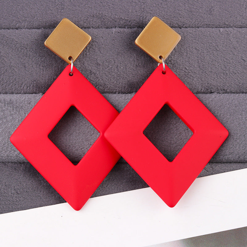 Candy Color Hollow Geometry Rhombus Acrylic Personality Earrings