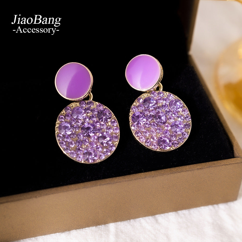 Women's Oil Dripping Purple Full Diamond Geometric Affordable Luxury Fashion Design Earrings