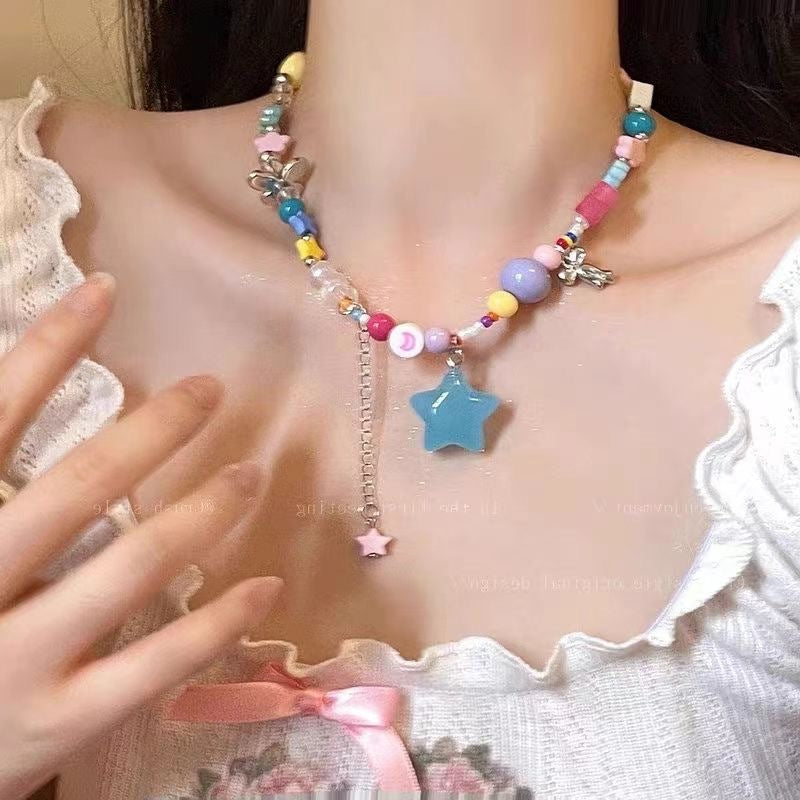 Meteor Colorful Beaded Female Niche Design Sweet Cool Hot Clavicle Necklace