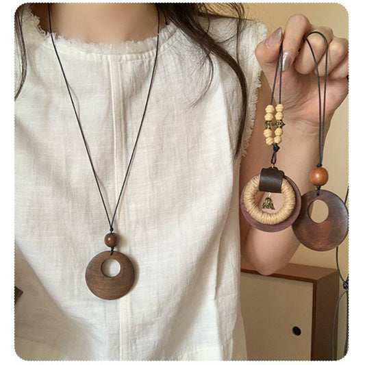 Women's Zen Woven Wooden Long Retro Bohemian Ethnic Style Sweater Necklaces