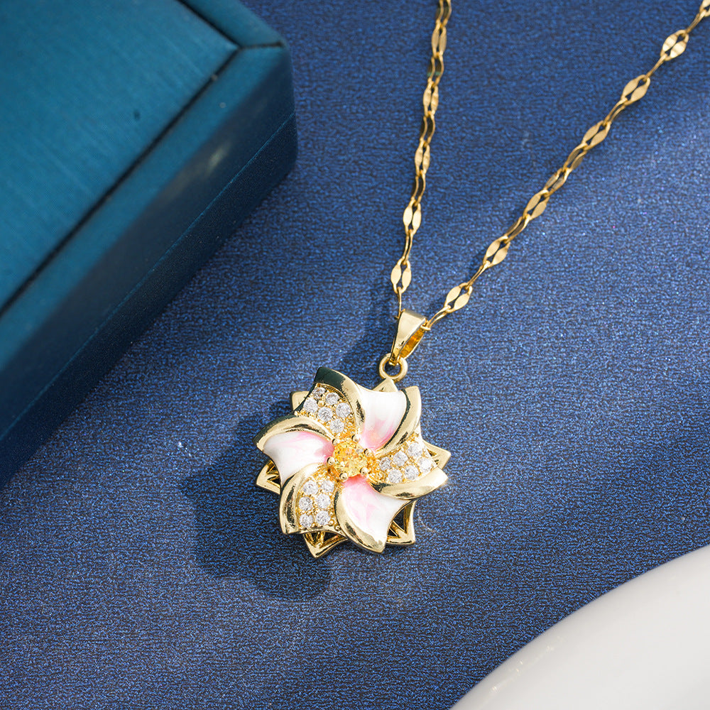 Women's Steel White Zircon Windmill Good Luck Comes Fashion Clavicle Necklace