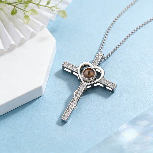 Korean Style Diamond Cross Projection Simple Design Confession Clavicle Necklace