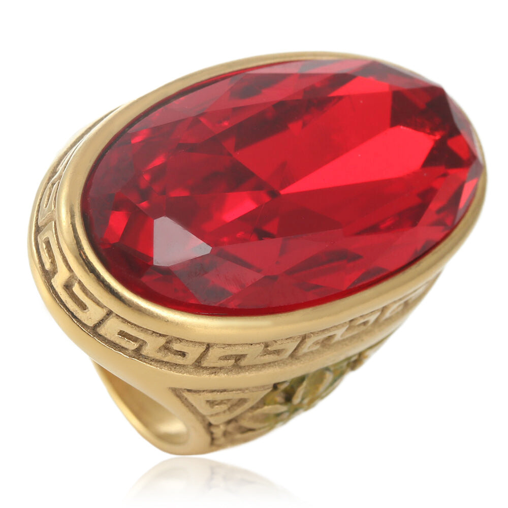 Men's Titanium Steel Oval Stone Retro Trendy Personality Punk Rings